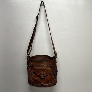 Harbour 2nd Crossbody Purse Bag Adjustable Leather Weave Woven Cognac Tan Brown